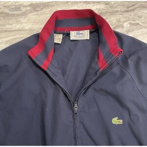80s Vintage Lacoste Track Jacket Size Medium Navy Red Trim Zip Front